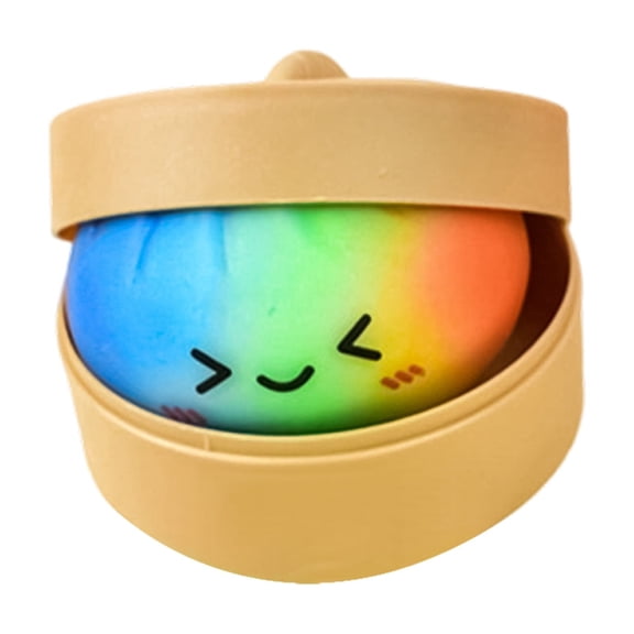 Rainbow Emoji Steamed Bun Squeeze Toy – Slow-Deflating Stress Relief Fidget for Desk, Study & Anxiety Relief, 3.5 Inch