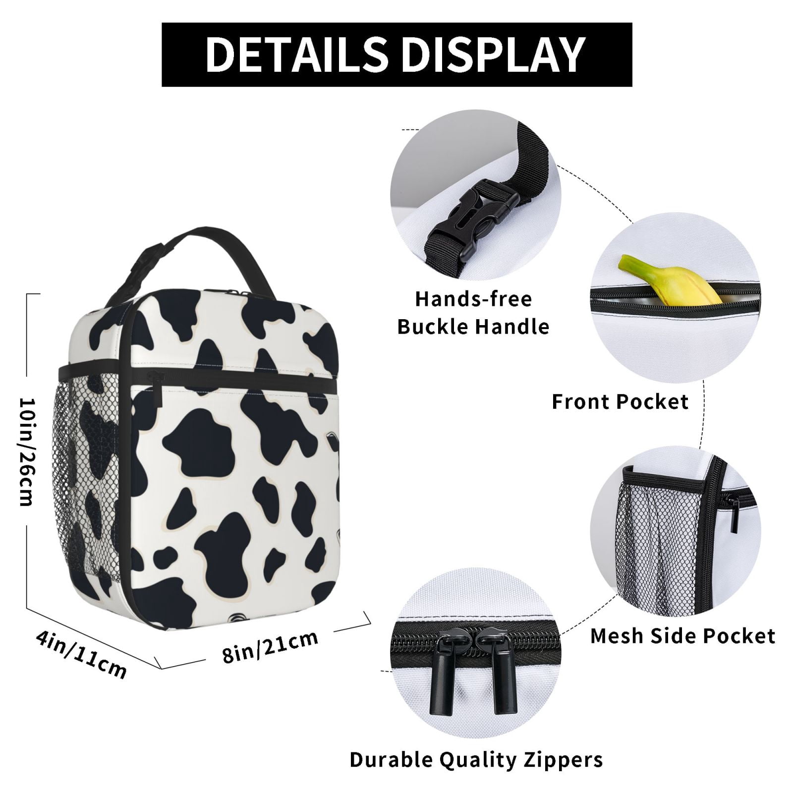 Cow Print Lunch Box Reusable Portable Lunch Bag Tote Bag for Work Picnic Hiking