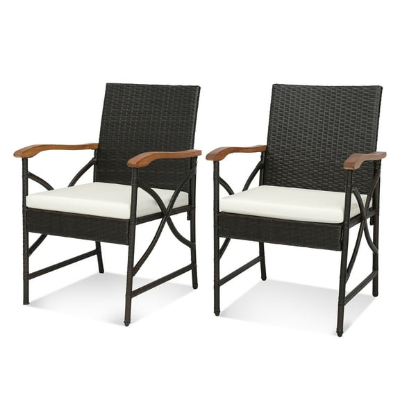 Gymax Set of 2 PE Wicker Dining Chairs w/ Soft Zippered Cushions Armchairs Patio