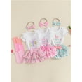 thumbnail image 3 of My First Easter Baby Girl Outfit Letter Embroidery Fly Sleeve Romper + Bunny Skirt + Bow Headband + Socks 4Pcs Summer Clothes Set, 3 of 8