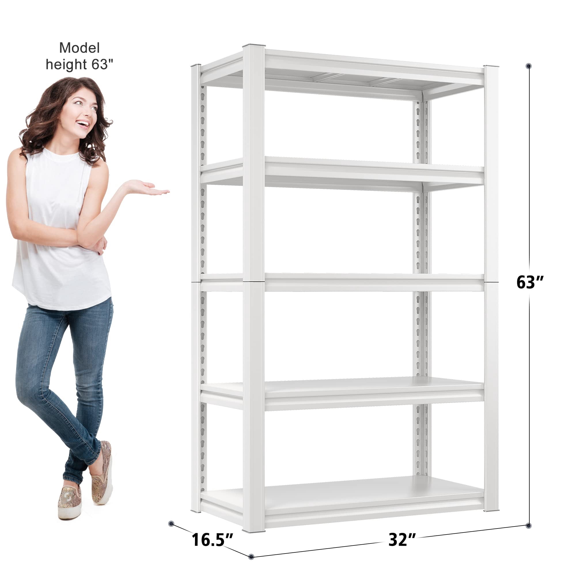 REIBII Garage Shelves Unit Heavy Duty 2000LBS Storage Shelves Pantry Shelves for Closet Storage Kitchen Shelves with 5 Tier Metal Shelving,White