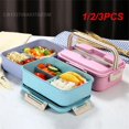 thumbnail image 2 of 1/2/3PCS Microwave Lunch Box with Spoon Chopsticks Wheat Straw Dinnerware Food Storage Container Children Kids School Office Style C 2pcs, 2 of 6