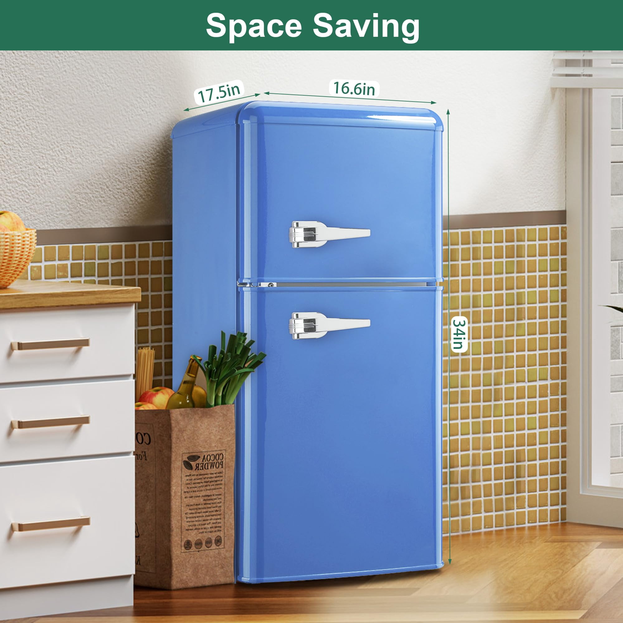4.0 Cu.Ft Mini Fridge with Freezer, Retro Small Refrigerator with 7 Level Adjustable Thermostat, Compact Classic Dual Door Fridge Removable Glass Shelves for Apartments, Dorm, Office, Blue