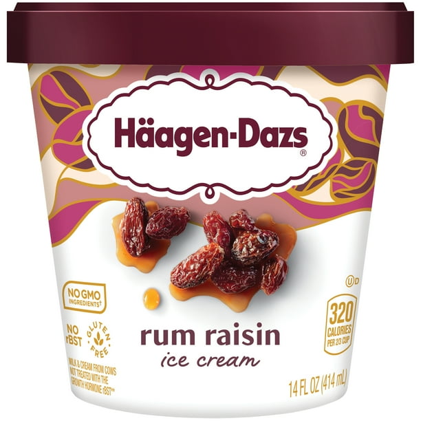 HAAGENDAZS Ice Cream, Rum Raisin, 14 fl. oz. Cup No GMO Ingredients