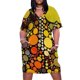 thumbnail image 1 of Vestido holgado de verano para mujer traje moderno con bolsillos círculos de mediados de siglo marrón verde y naranja años 1980, 1 of 6