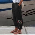 thumbnail image 5 of ROHUUQUE Cotton Linen Pants for Women Elastic High Waist Wide Leg Loose Printed Jogger Pant with Side Pockets Black, 5 of 8