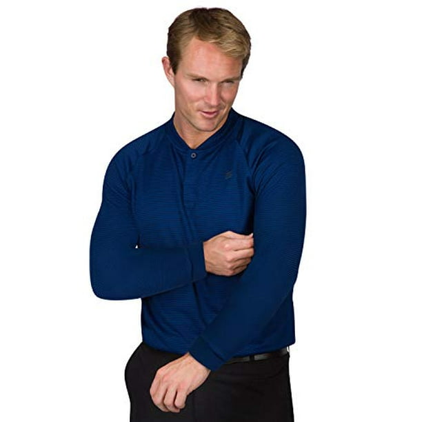 Dry Fit Long Sleeve Collarless Golf Shirts for Men - 4 Way Stretch and  Moisture Wicking Golf Polo Deep Navy