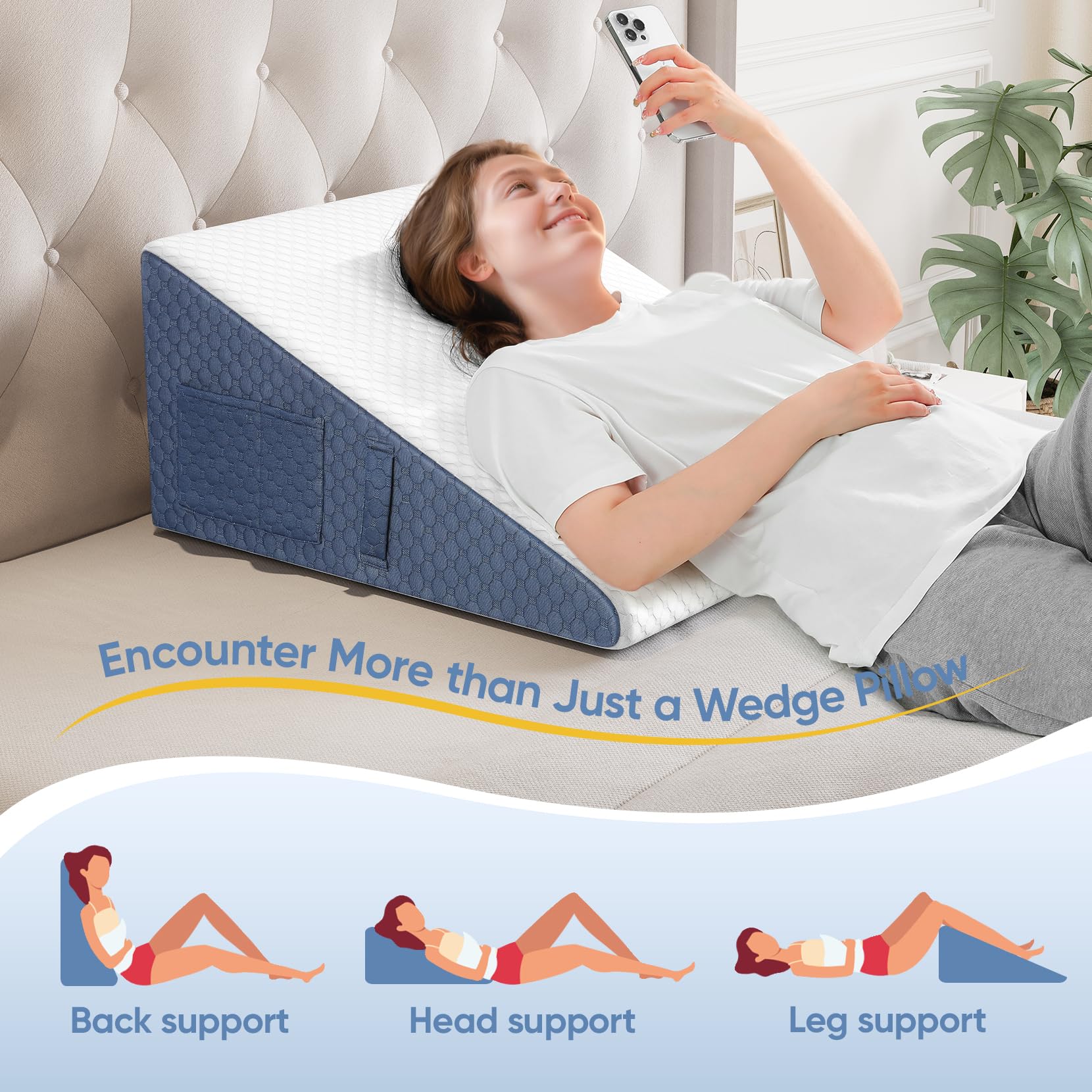 12inch Wedge Pillow For Sleep  Bed Acid Reflux Neck Memory Foam Top Removable Washable Cover Incline Improved