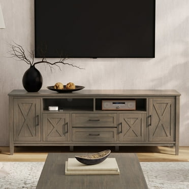 Simpli Home Ela SOLID WOOD 72 inch Wide Transitional TV Media Stand in Smoky Brown For TVs up to 80 inches