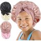 thumbnail image 1 of wonima11 2 PCS Kids Bonnet for Girls Double Layer Silk Satin Bonnet Sleep Cap for Child Curly Natural Hair 3-12Y (pink&black), 1 of 1