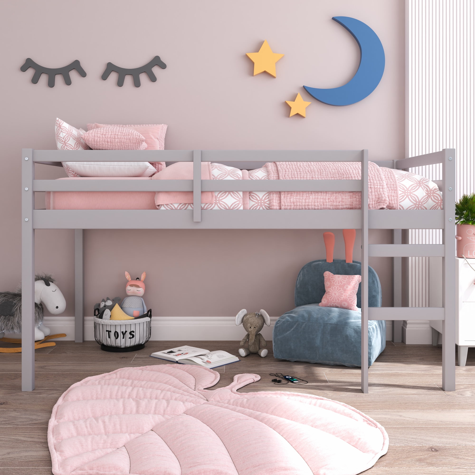 HH2Home Campbell Wood Twin Junior Loft Bunk Bed, Gray