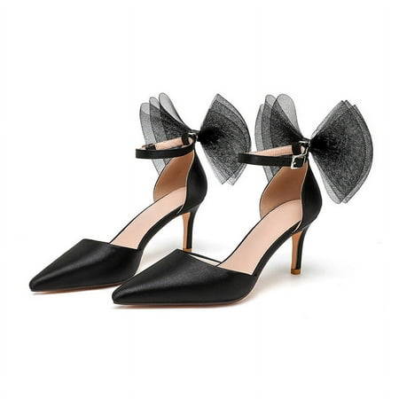 

Pointed Stiletto Satin Bow High Heels 10cm Black
