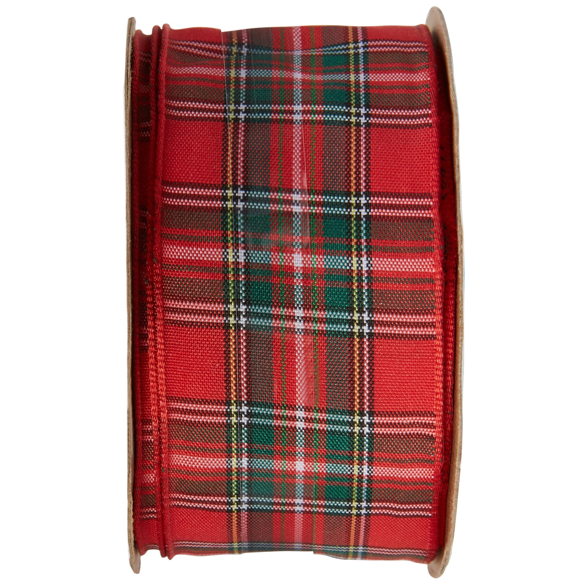 (2 pack) Offray Ribbon, Red 1 1/2 inch Tartan Woven Ribbon, 9 feet