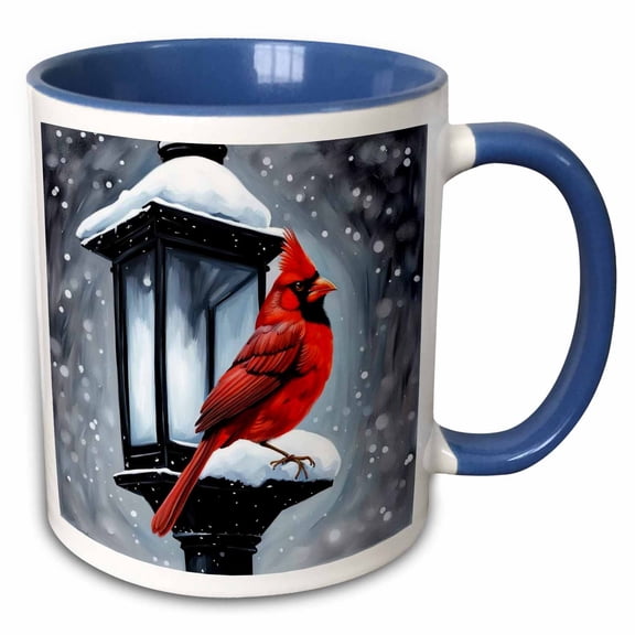3drose, Winter Scene with Cardinal Bird Holiday Christmas, 11oz Two-tone Blue Mug