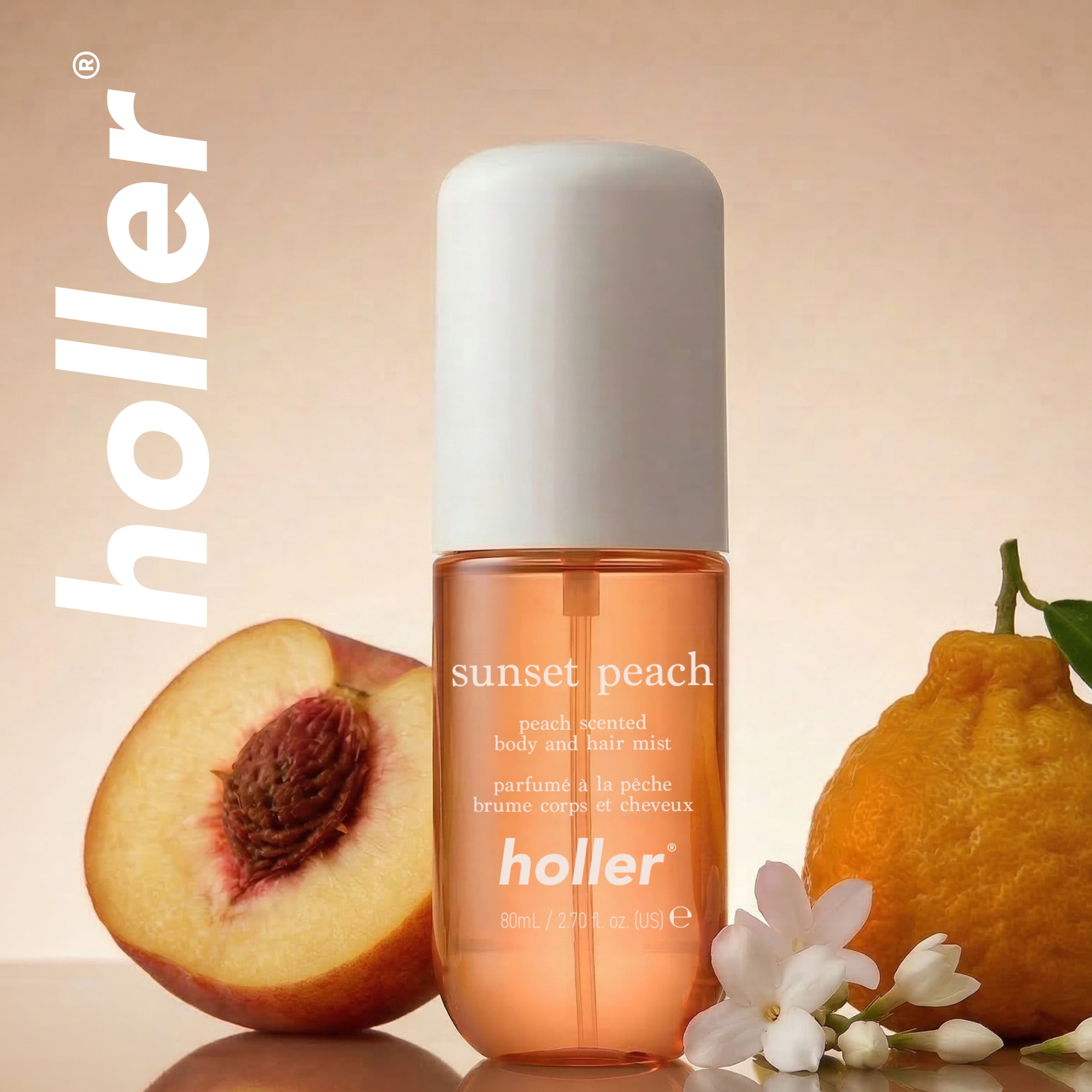 Holler Sunset Peach Peach Scented Body and Hair Fragrance Mist, 2.7 fl oz