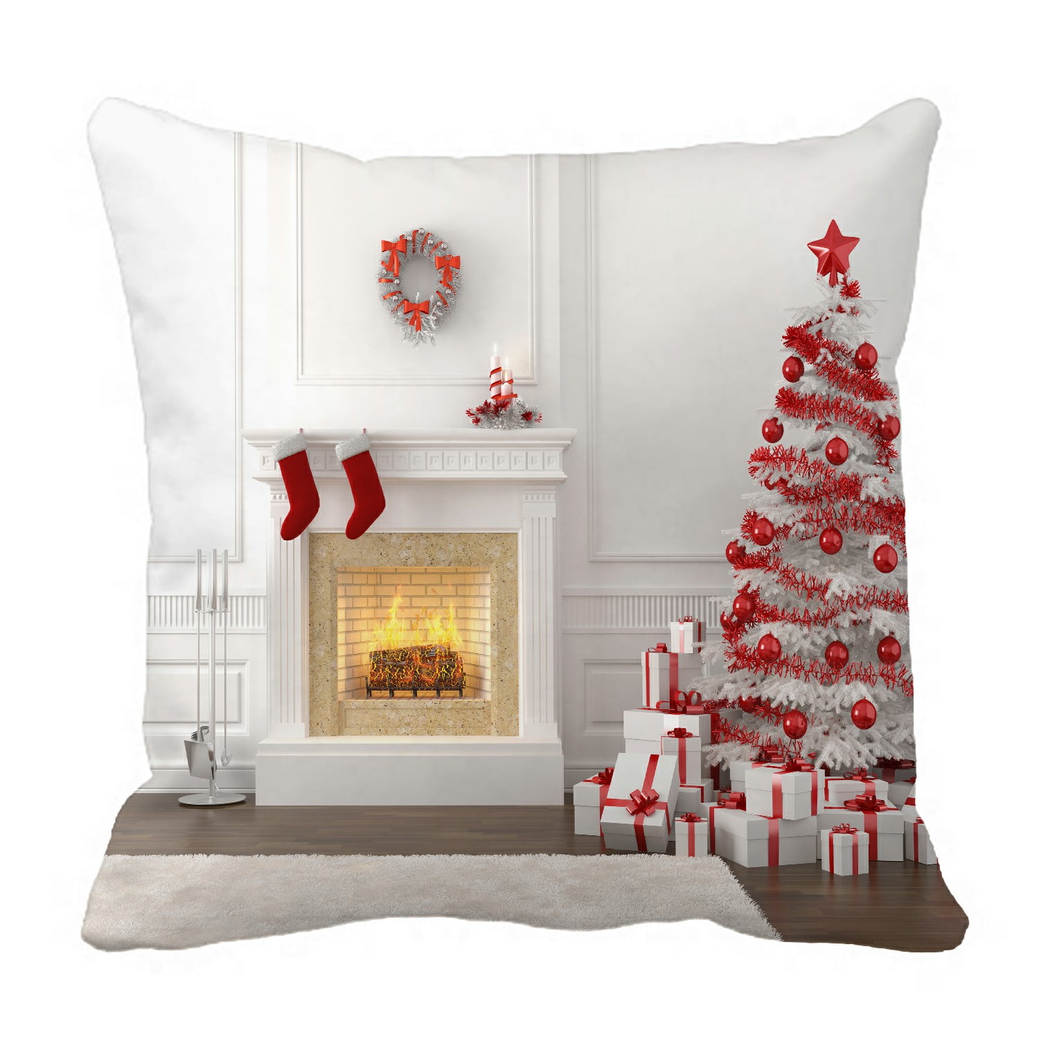 ABPHQTO Fireplace With Christmas Tree Presents Pillow Case Pillow Cover