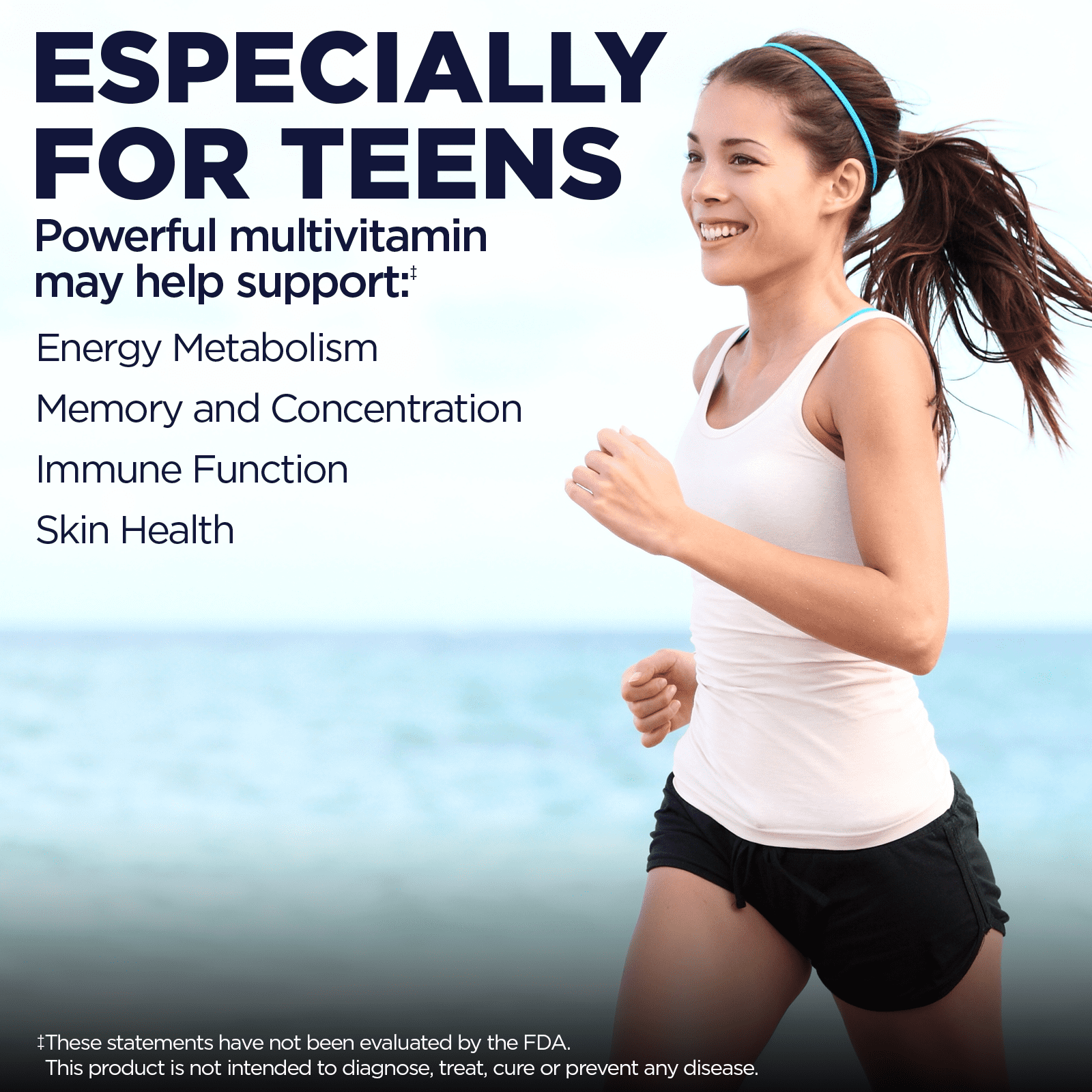 KAL Enhanced Energy Multivitamin for Teens | Memory & Concentration Blend | Equates to 3 Servings of Fruits & Veggies | 32 Ecoganic Foods | 60 Tablets