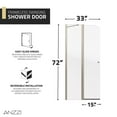 thumbnail image 4 of Romance Series 33.3"W x 72"H Hinged Frameless Shower Door in Brushed Nickel with Tsunami Guard Tempered Glass, 4 of 9
