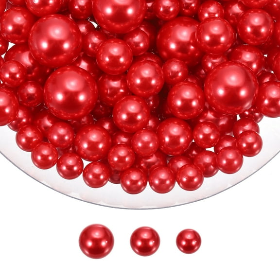 Uxcell 150 Pcs Pearl Bead for Vase Filler, 20/14/10mm Faux Pearl Floating Beads Makeup NO Hole for Candles Centerpieces Table Scatter Wedding Home Decoration(Red)