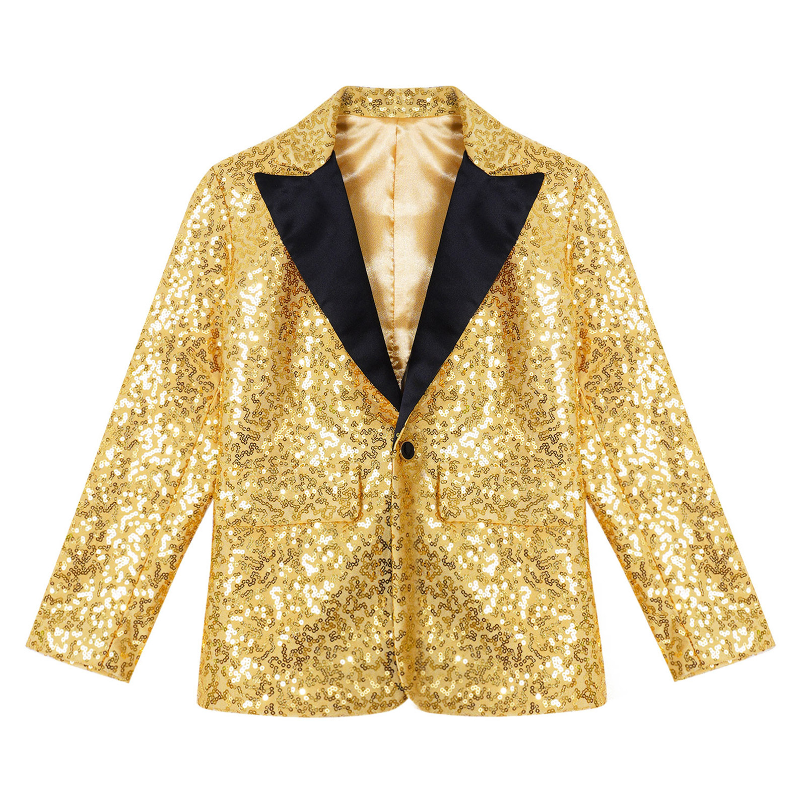 MSemis Kids Boys Shiny Sequin Suit Jacket Party Blazer Dance Tuxedo Costume with Hat,Size 6-16 Gold 12 - image 3 of 6