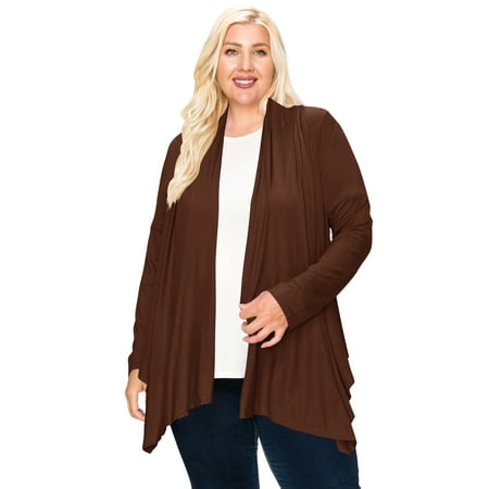 MOA COLLECTION Women's Plus Size Casual Long Sleeve Draped Open Front Solid Cardigan XL-4XL