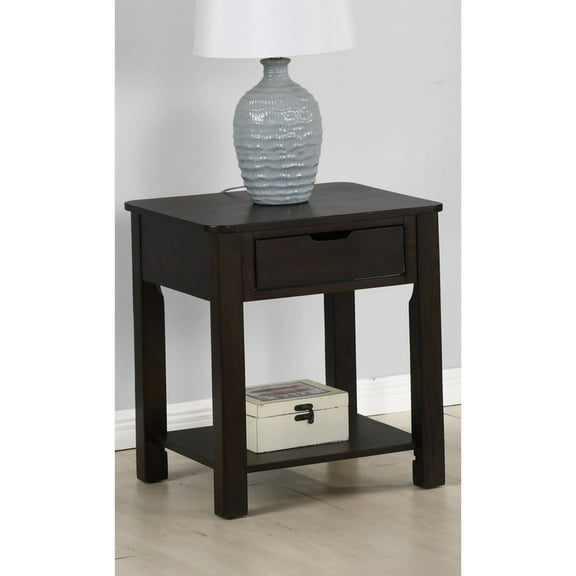 Dark Brown Modern Flora End Table with Drawer 20" L x 20" W x 24" H, Storage and Style in One