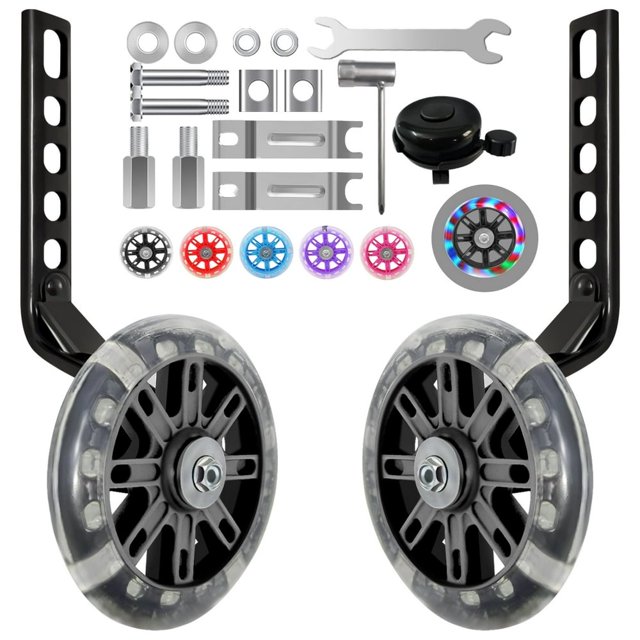 Dsseng Bicycle Training Flash Wheels Children‘s Bike Stabilizers Support Wheels Bike Steel Frame for 12 14 16 18 20 inch Kids Riding Safety Equipment