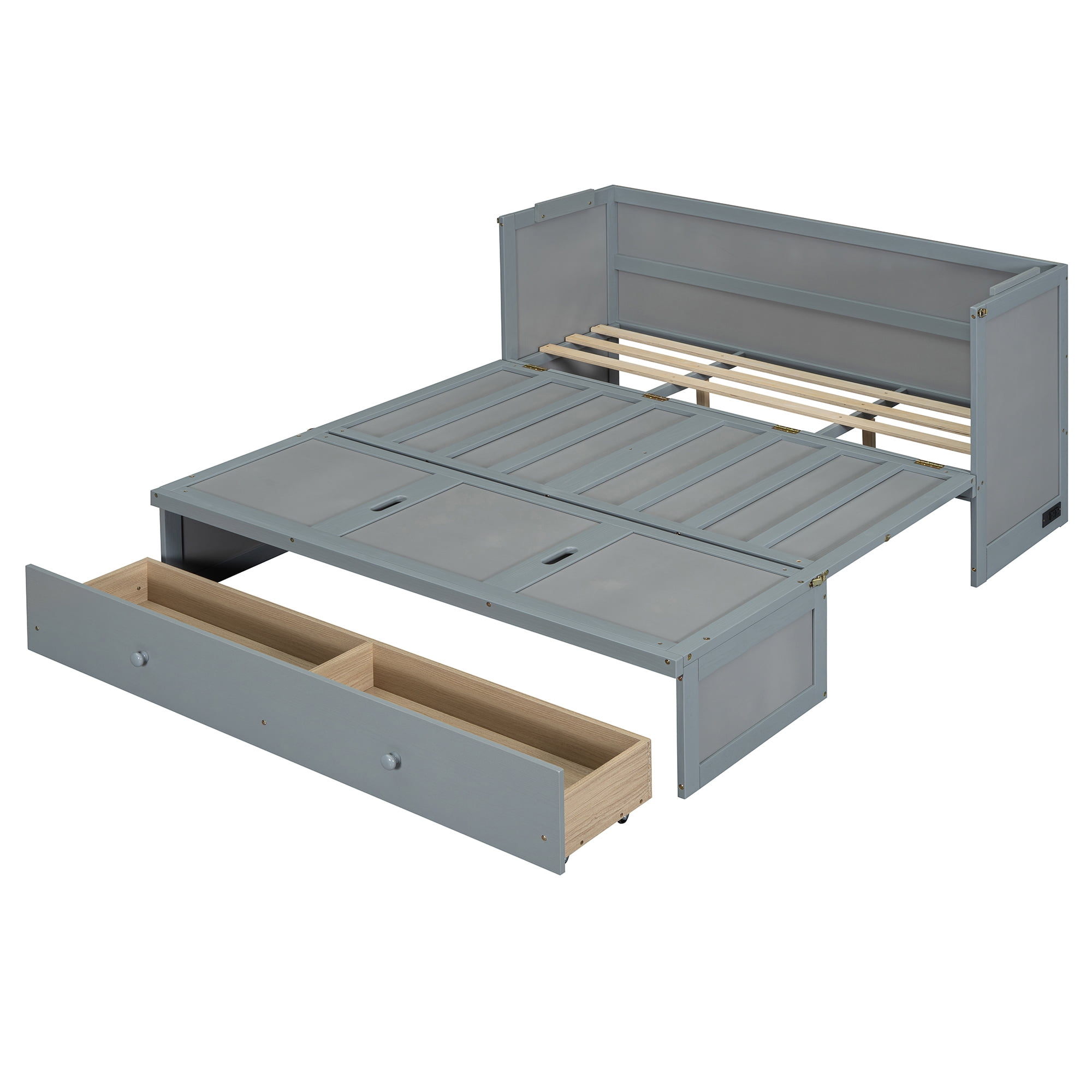 Mintazer Queen Murphy Bed with Storage Drawer & Charging Station, Modern Foldable Cabinet Bed for Bedroom Apartment Guest Room, Gray