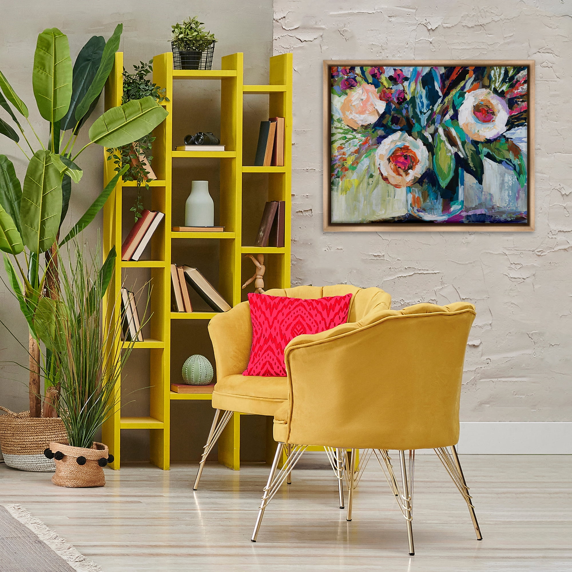 Stupell Industries Modern Fiesta Flowers Plants & Flowers Painting Brown Floater Framed Canvas Art Print Wall Art, 31 x 25