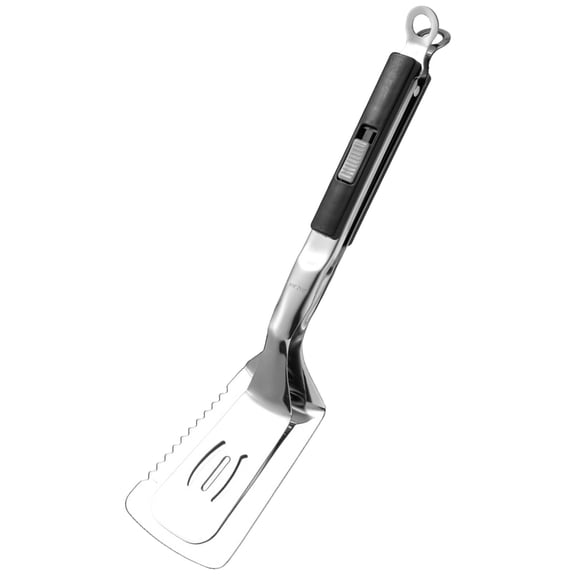 Stainless Steel Grill Clamp 11.4 Inches Extended Handle Spatula Tong Multi Functional Bbq Clip for Outdoor Grilling Kitchen Cooking Anti Scald Design, A Serrated Steak Clip with A Sliding Buckle