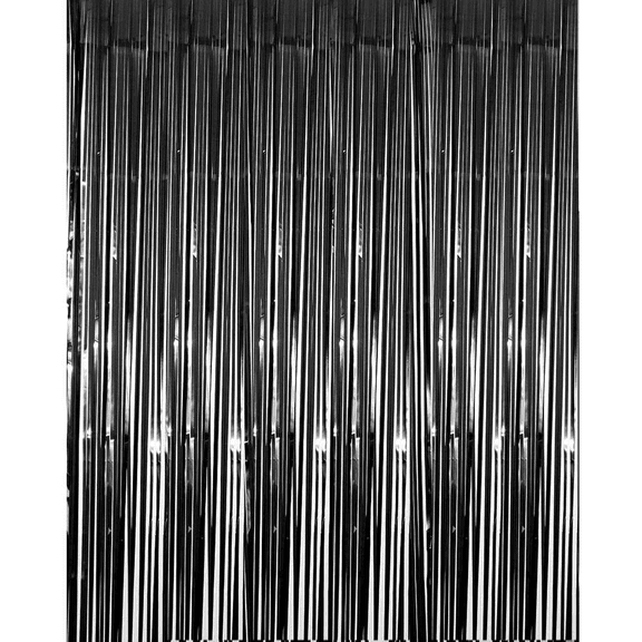 Black Foil Fringe Curtain, 3 Pack, 39"x79", Metallic Tinsel Backdrop for Party, Wedding, Photo Booth Decoration