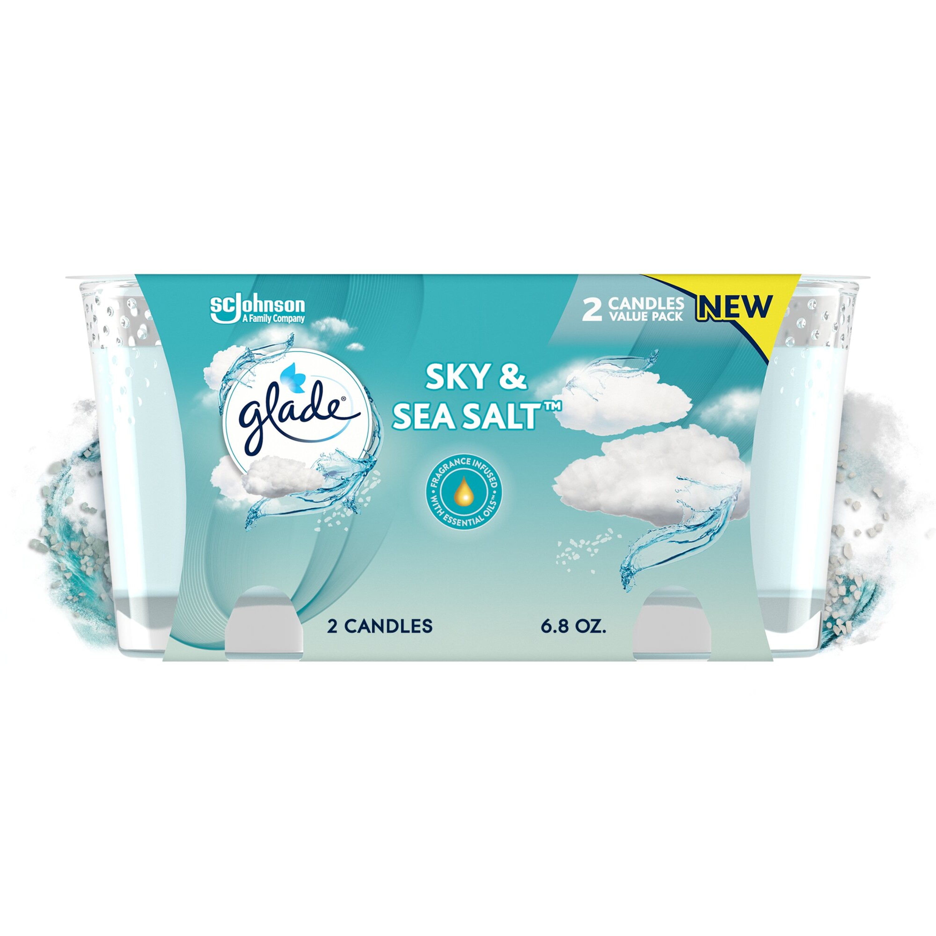 Glade Small Twin Candle, Scented Candles, Sky & Sea Salt, 3.4 Oz, Pack of 2