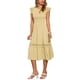 thumbnail image 2 of Vestido Midi Boho Chic de Verano para Mujer con Mangas de Volante, Encaje, Fruncido y Volantes, Fluido para Playa, Talla XS, Amarillo, 2 of 6