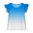 thumbnail image 2 of Cethrio Girls T-shirts with Ruffle, Fashion Casual Short Sleeve Gradient Print Summer Tops Blue Size 6, 2 of 5