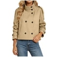 thumbnail image 2 of TGSLY Women's Fall High Collar Trench Coat Lightweight Double Breasted Short Jacket with Pockets Casual Solid Color Tab Cuff Long Sleeve Coat with Belt M, 2 of 8