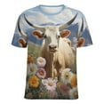 thumbnail image 5 of Farmhouse Highland Cow Funny Cattle And Flower Women's T-Shirt Short Sleeve T Shirts Tops Tee Ladies Loose T, 5 of 6