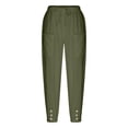 thumbnail image 4 of Linen Capris Pants for Women,High Elastic Waisted Drawstring Crop Trouser,Straight Wide Leg Cropped Pant with Pockets Army Green XXL, 4 of 5