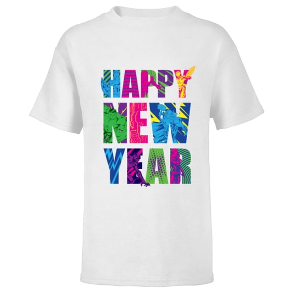 Marvel Avengers Captain America Iron Man Hulk Happy New Year - Short Sleeve T-Shirt for Kids - Customized-White