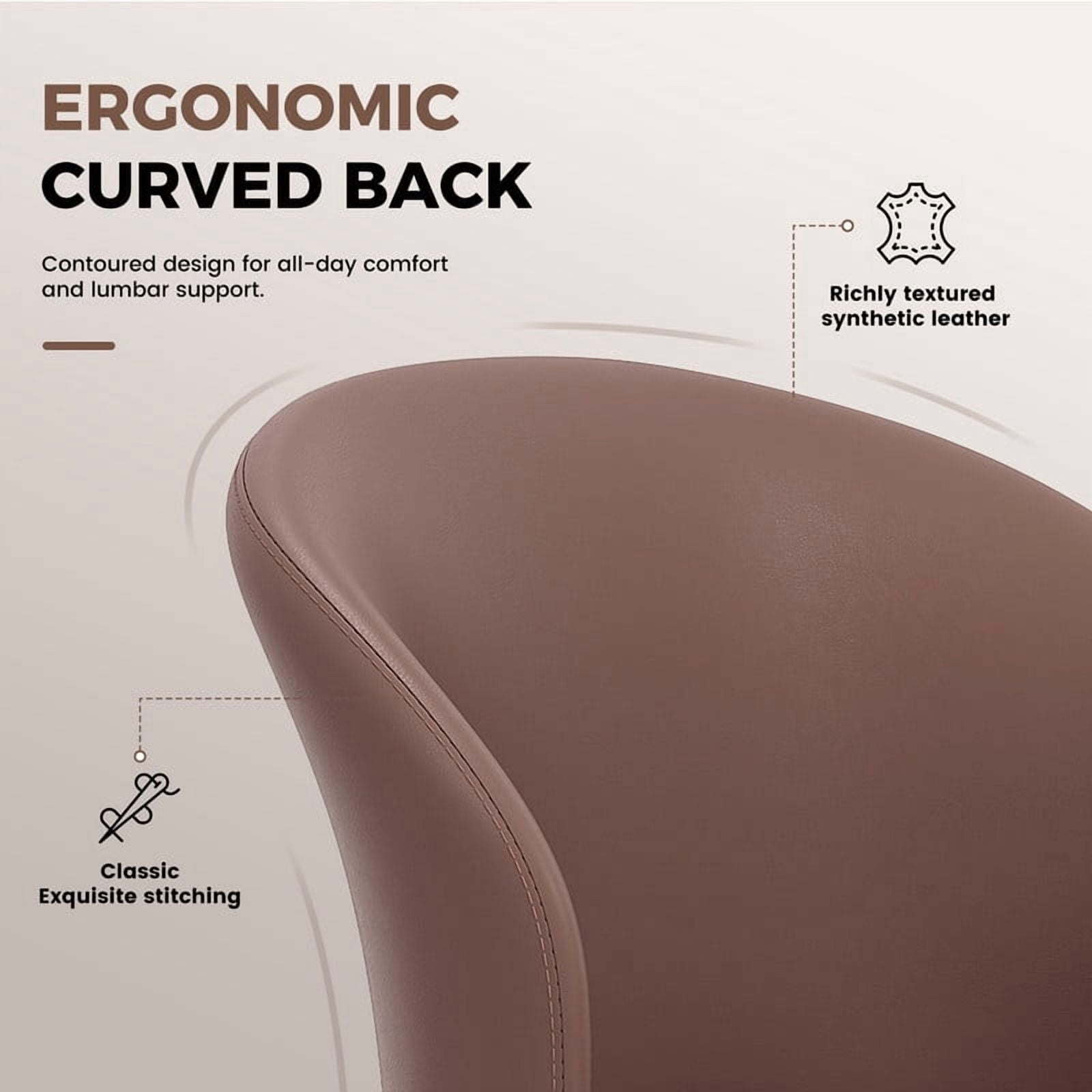 Hawsaiy Faux Leather Dining Chairs Set of 4, Modern Curved Back Upholstered Kitchen Side Chairs with Metal Legs, Brown
