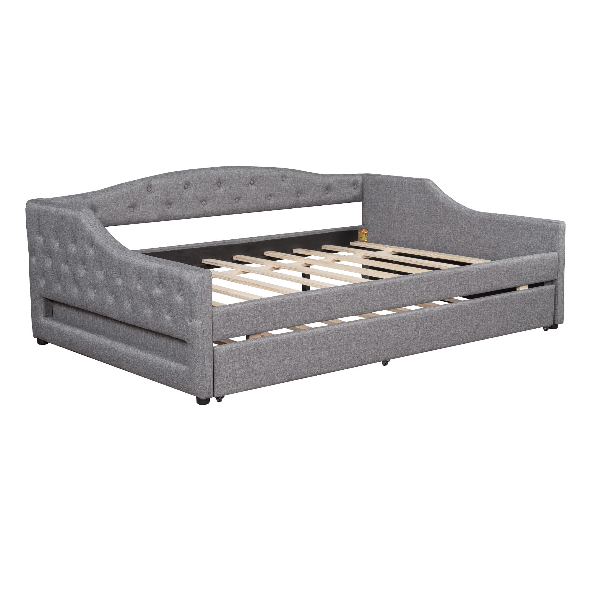 Euroco Upholstery Full XL Daybed with Trundle and LED Light, Gray