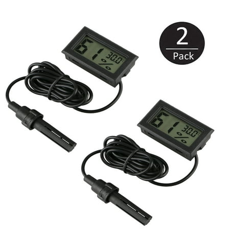 EEEKit 2-Pack 2 in 1 Mini Probe Digital Electronic Hygrometer Thermometer Humidity Temperature Monitor For Office, Bedroom, Cigar Room, Incubators, Black