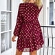 thumbnail image 3 of Vestido de gasa con lunares para mujer, vestido de lunares de manga larga ajustado con cintura informal a la moda para primavera y otoño, rojo vino L, 3 of 7