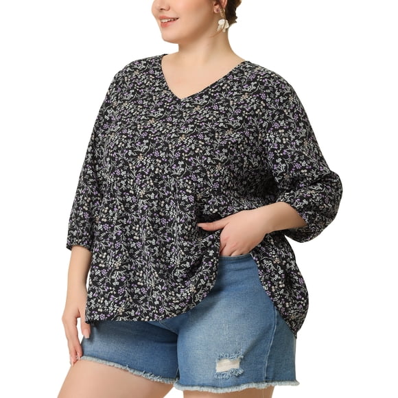 Blusa con volantes Agnes Orinda Blucon Floral Ditsy Negro XXL