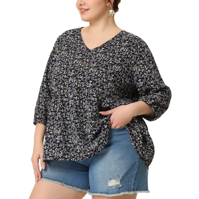 Blusa con volantes Agnes Orinda Blucon Floral Ditsy Negro XXL