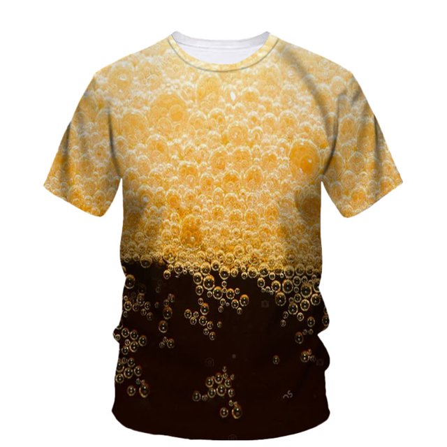T-Shirt Tendance Mode Alternative de Rue à Manches Courtes Imprimé 3d Bière Hip Hop Décontracté Drôle Vêtements Amples