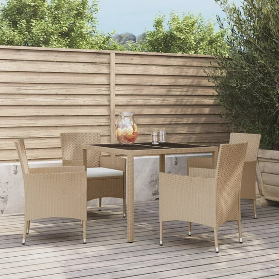 vidaXL 5 Piece Patio Dining Set with Cushions Beige Poly Rattan