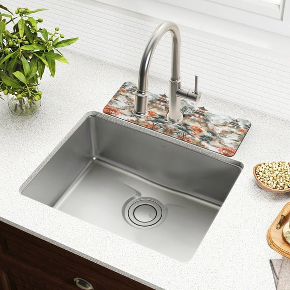 Yayeee Faucet Mat for Kitchen Sink 14.7" Diatomite Long Splash Guard Pad, Mountain Pattern