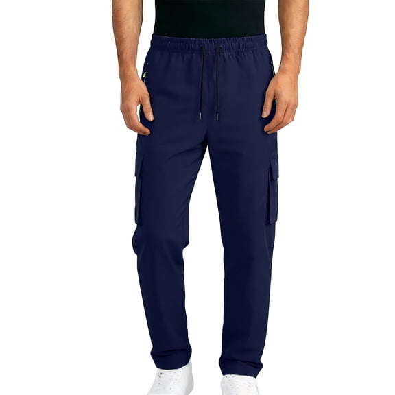 PIMSSY Men Pants Casual Outdoor Pants Durable Workwear Straight Leg Pocket Hiking Cycling Comfortable Trousers Male Classic Solid Color Slacks