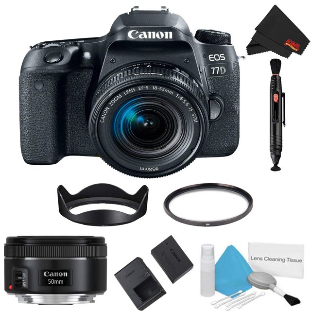 Canon EOS 77D DSLR Camera with 18-55mm Lens Basic Bundle + 50mm Lens (Intl Model)