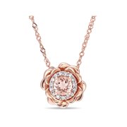 1/3 Carat T.G.W. Morganite and Diamond-Accent 10kt Rose Gold Floral Pendant, 17